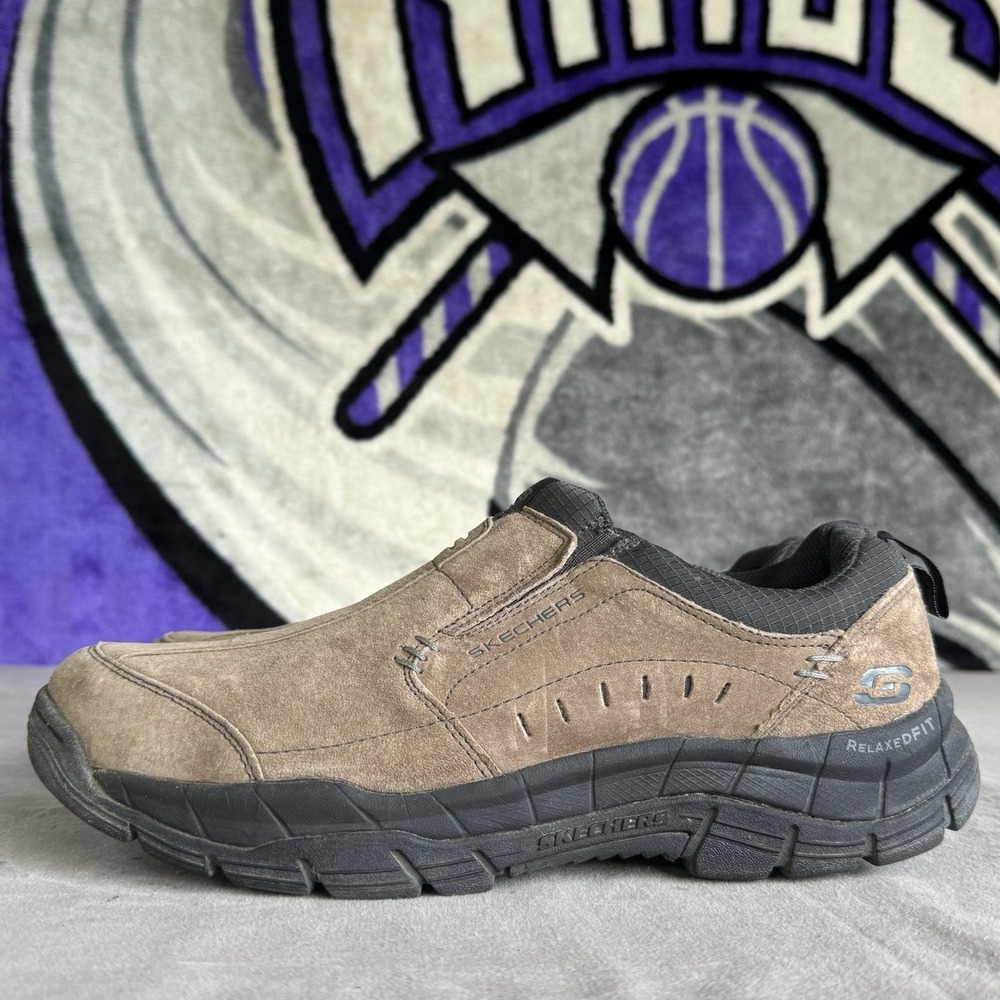 Size 11.5 - Skechers Slip On Shoes Men's Relaxed Fit Memory‎ Foam Suede Grey